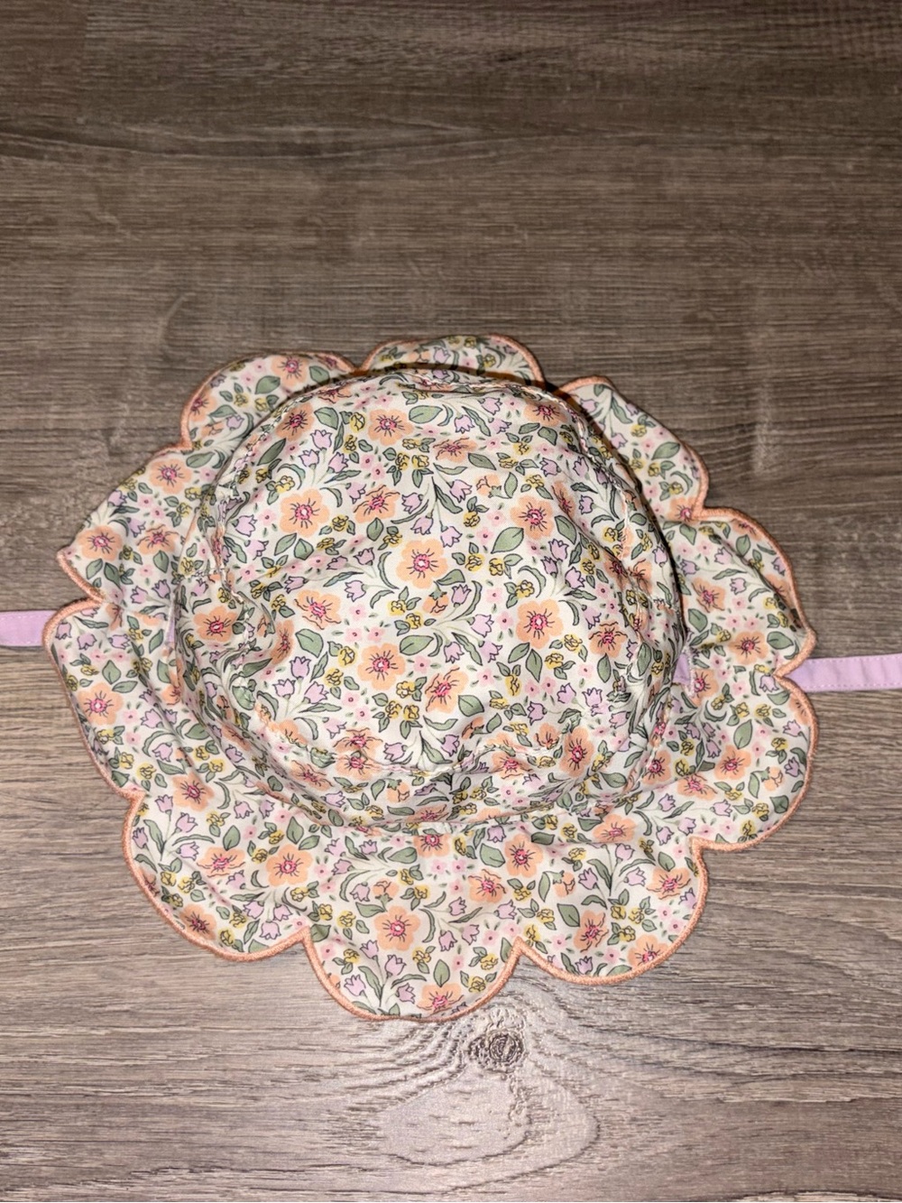 Girls Floral Scallop Brim Sun Hat - Pink & Cream